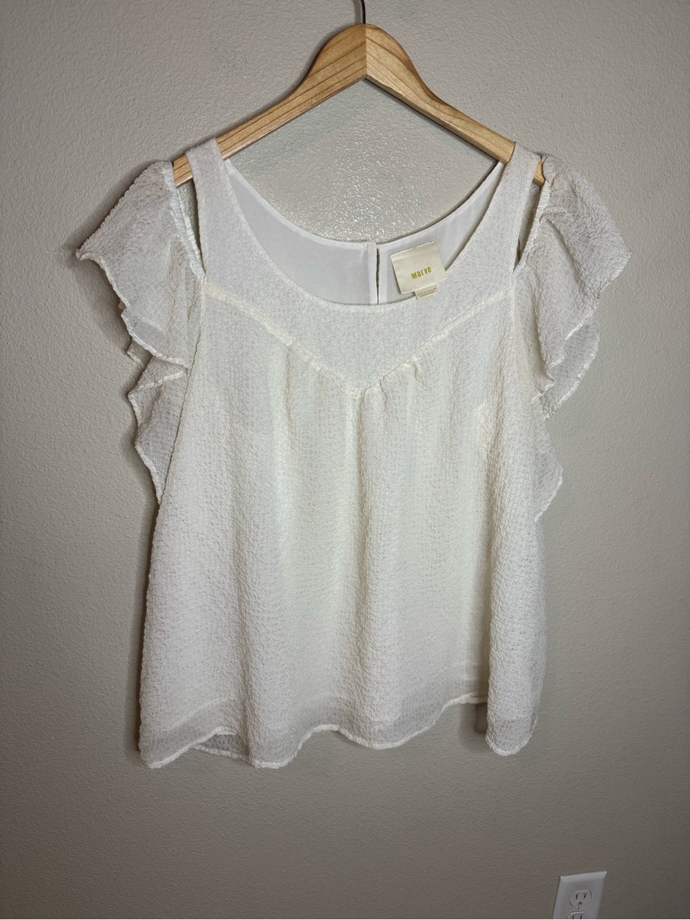 Maeve Anthropologie White Flutter Sleeve Textured Blouse Size 14
